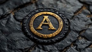 Golden Letter A Emblem on Dark Stone Texture 4K Wallpaper