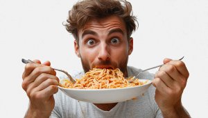 Funny Man Eating Spaghetti Free 4K Mobile Desktop Wallpaper