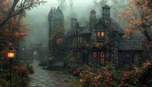 Spooky Haunted House Autumn Wallpaper Desktop Background 4K