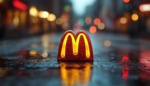 McDonalds Logo on Wet Street Lights Background Desktop Wallpaper