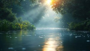 Serene Forest River Sunlight Mobile Background | Free Desktop Wallpaper