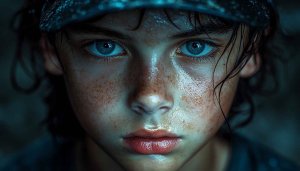 Boy with Blue Eyes Freckles Sweat Portrait Mobile Wallpaper