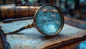 Ancient Text and Magnifying Glass Desktop Background Free Wallpaper