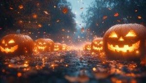 Halloween Pumpkin Rainy Night 4K Desktop Wallpaper Mobile Background