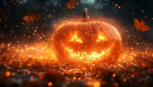 Glowing Pumpkin Halloween Background 4K Desktop Wallpaper Free No Signup