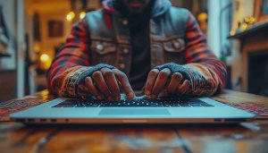 Man Typing on Laptop 4K Desktop Background Free