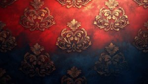 Red Gold Damask Pattern Wallpaper, Vintage Floral Mobile Background