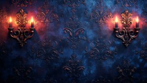 Ornate Damask Wallpaper Texture with Candle Sconces 4K Desktop Background