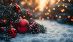 Festive Christmas Red Ornaments Bokeh Background Winter Desktop Wallpaper