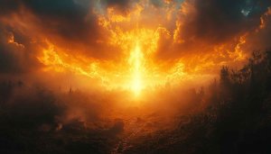 Fiery Sky Fantasy 4K Wallpaper, Golden Light Ray Mobile Background
