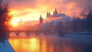 Prague Winter Sunrise 4K Desktop Wallpaper, Free Cityscape Background