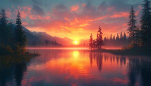 Fiery Sunset Lake Mobile Wallpaper - Free 4K Desktop Background