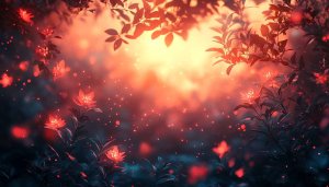 Glowing Floral Fantasy Wallpaper, Free 4K Desktop Background, Red Sparkles