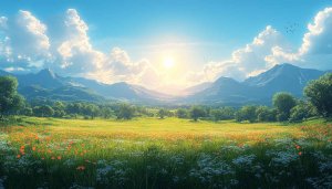 Scenic Mountain Landscape 4K Desktop Wallpaper - Field Of Flowers