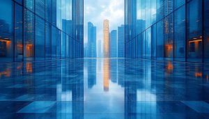 Blue Cityscape Reflection 4K Desktop Background for Windows and Mac