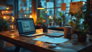Cozy Workspace Desktop Background - Laptop Coffee Table Wallpaper