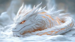 White Dragon with Golden Details 4K Desktop Background Wallpaper