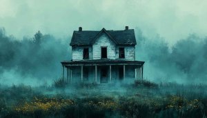 Haunted House Painting Wallpaper, Foggy Abandoned Home Desktop Background