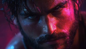 Intense Man Portrait Mobile Wallpaper, Neon Lit, Free Background