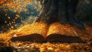 Autumn Book Covered in Golden Leaves Wallpaper | Nature 4K