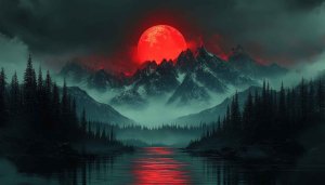 Blood Moon over Mountains 4K Desktop Wallpaper Landscape Background