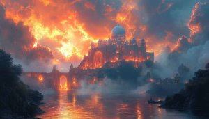 Fantasy Palace Sunset 4K Desktop Wallpaper, Mobile Background Glowing City