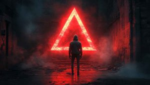 Hooded Figure Glowing Red Triangle Mobile Wallpaper, Sci-Fi Background