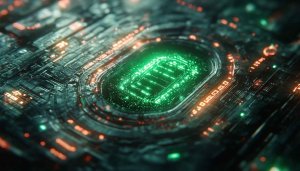 Digital Football Stadium 4K Desktop Background, Cyberpunk Mobile Wallpaper