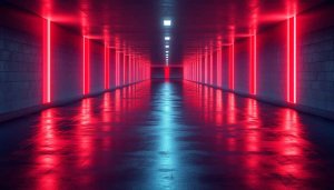 Futuristic Tunnel Red Neon Lights Mobile Wallpaper, 4K Desktop Background