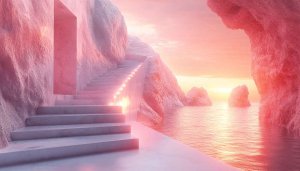 Aesthetic Pink Stairway 4K Desktop Background Mobile Wallpaper