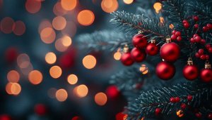Festive Christmas Tree Lights Red Ornaments 4K Mobile Wallpaper