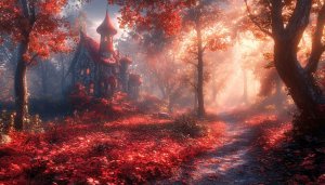 Autumn Fairy Tale House Mobile Wallpaper, Enchanted Forest Desktop Background