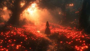 Enchanted Forest Glowing Flowers 4K Desktop Background Mobile Wallpaper