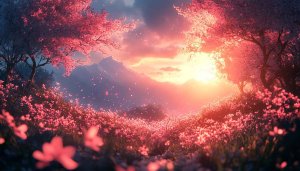 Blooming Pink Flowers With Mountain View Mobile and Desktop Wallpaper