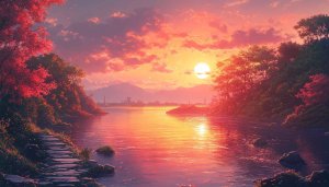 Vibrant Sunset Lake View 4K Desktop Background Wallpaper