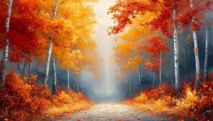 Autumn Forest Path Painting 4K Desktop Wallpaper Background