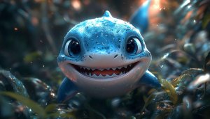 Cute Baby Shark Wallpaper Smiling Face 4K Desktop Background