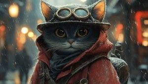 Steampunk Cat Portrait 4K Desktop Wallpaper for Computer Background