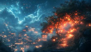 Fantasy Village Glowing Lanterns 4K Desktop Mobile Wallpaper Free