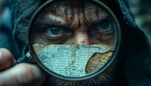 Mysterious Hooded Man with Magnifying Glass 4K Desktop Wallpaper