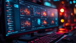 Cybersecurity Data Analysis Monitor Wallpaper, Free Tech Desktop Background
