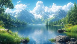 Lake Scenery with Snow Mountains 4K Desktop Background Free
