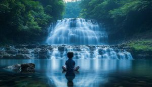 Waterfall Meditation 4K Desktop Background, Serene Nature Mobile Wallpaper