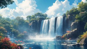 Scenic Waterfall Landscape Wallpaper for Desktop Backgrounds, Mobile Use