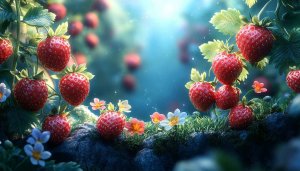 Juicy Strawberries Garden 4K Wallpaper for Desktop and Mobile