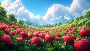 Strawberry Field Landscape 4K Desktop Background Mobile Wallpaper Free
