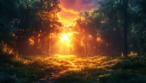 Golden Sunlight Forest Path Mobile Wallpaper, 4K Desktop Background
