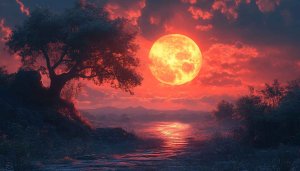 Orange Full Moon Night Landscape Mobile Background Wallpaper Free