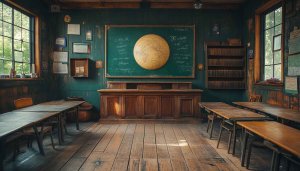 Antique Classroom Wallpaper, Old School Interior, Wood Desktop Background
