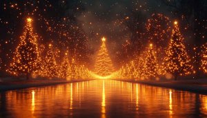 Christmas Tree Lights River 4K Winter Holiday Mobile Wallpaper